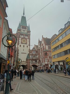 Street in Freiburg and Martin's Gate